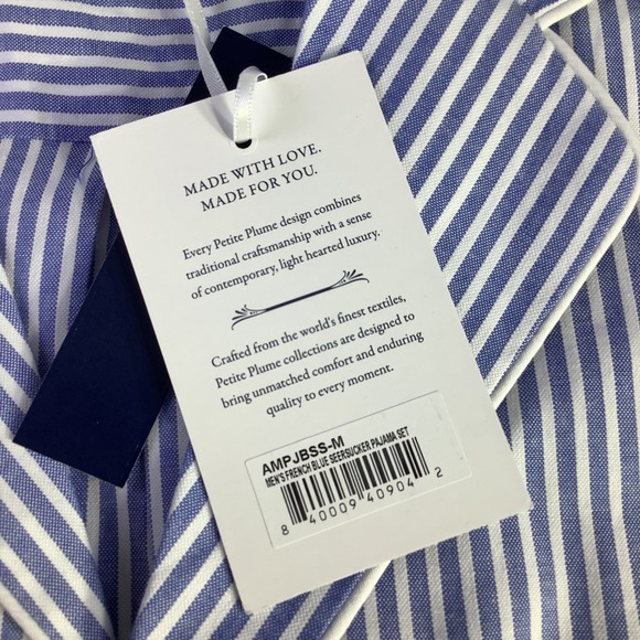 Petite Plume Mens French Blue Seersucker Pajama Set Size Medium NWT - Picture 6 of 16